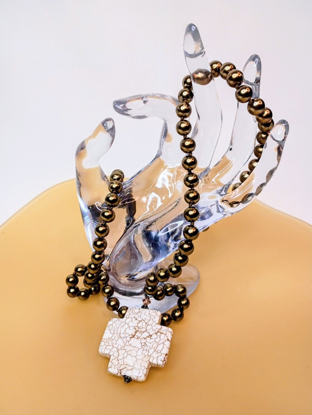 Beaded Pendant Necklace with White Howlite Cross